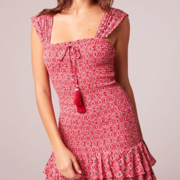 Western Boho Chic Dreamboat Red Medallion Print Smocked Dress • Size Small - Picture 1 of 5